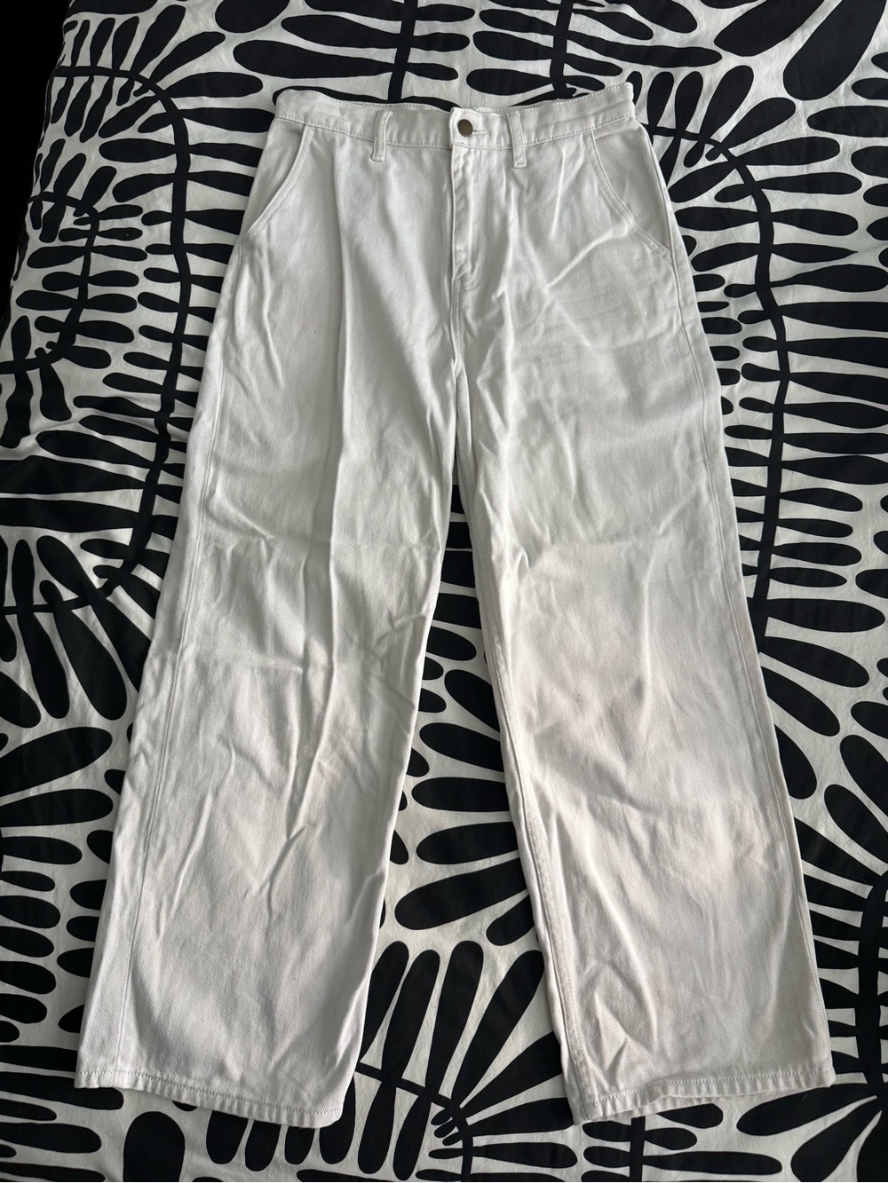 American Apparel White Ankle-Length Wide-Leg Jeans